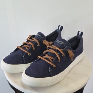 Sperry Navy Canvas Low-Top Sneakers with Tan Laces Size 9.5